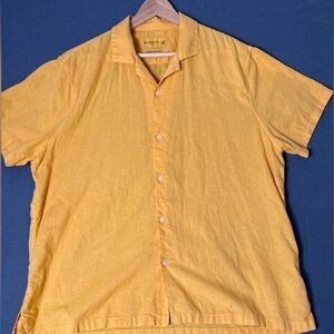 Abercrombie Fitch Mens XXL Linen Shirt Gold Stretch Johnny Collar Button Down